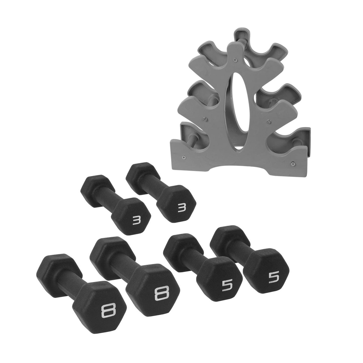 Barbell 32 Lb Neoprene Dumbbell Set with Rack, Black