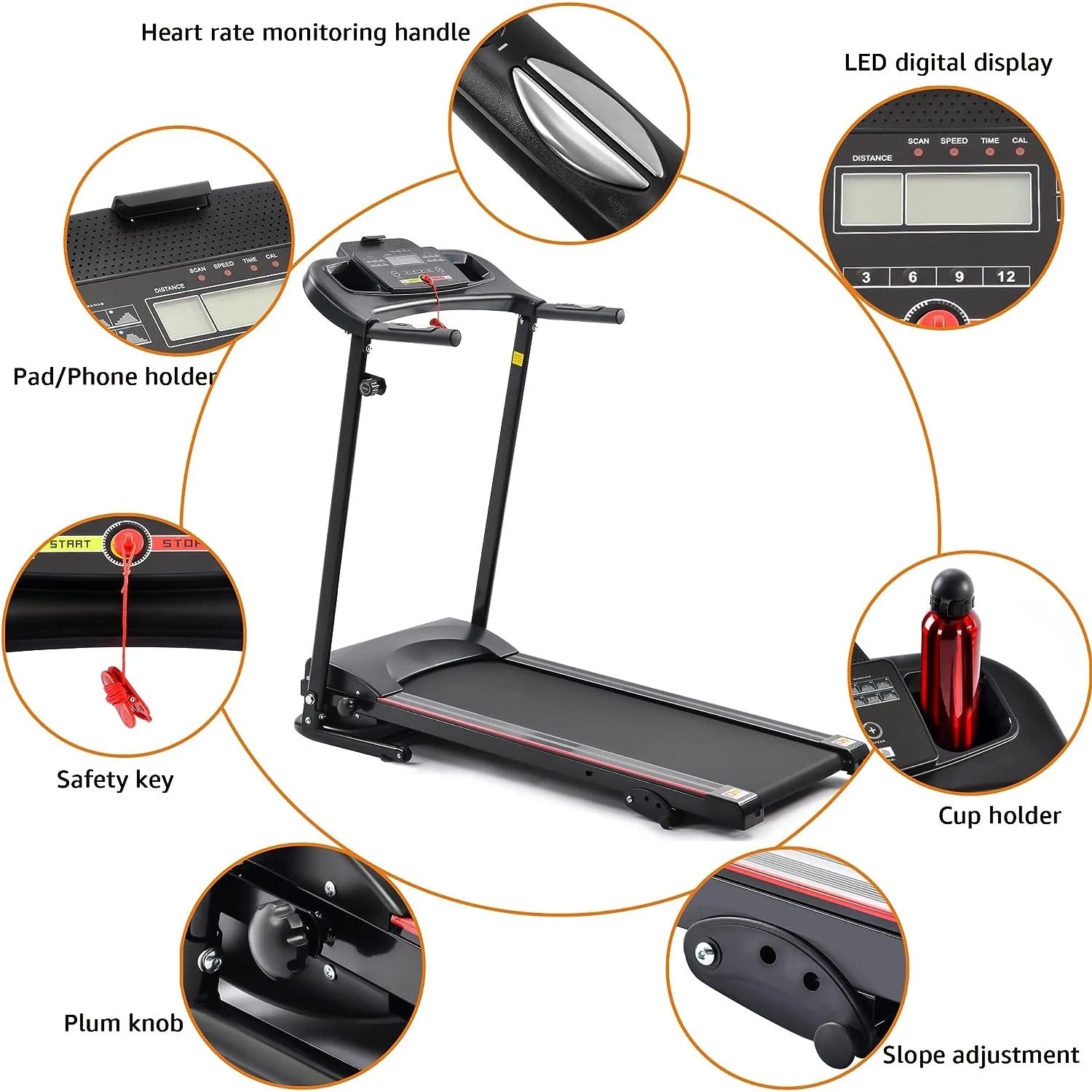 Folding Manual Incline Treadmill with MP3 Speaker 