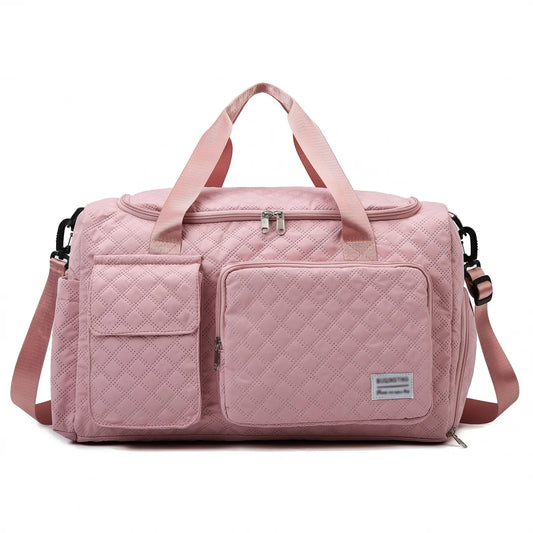 Travel Duffle Bag for Women with  Wet Pocket/Adjustable Strap/Shoe Compartment, Foldable Waterproof, Pink