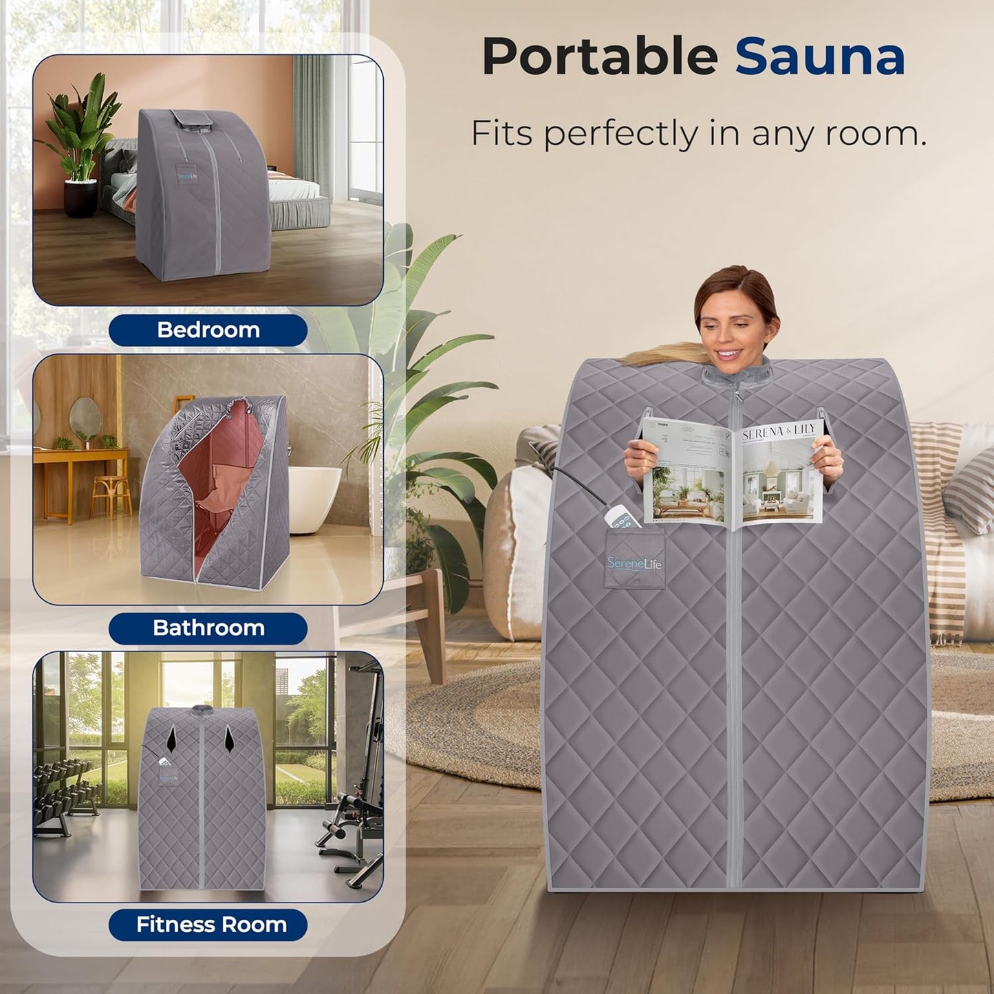 Compact Personal Rejuvenation Sauna, Remote Control In-Home Spa, 38" X 32” - (Gray)