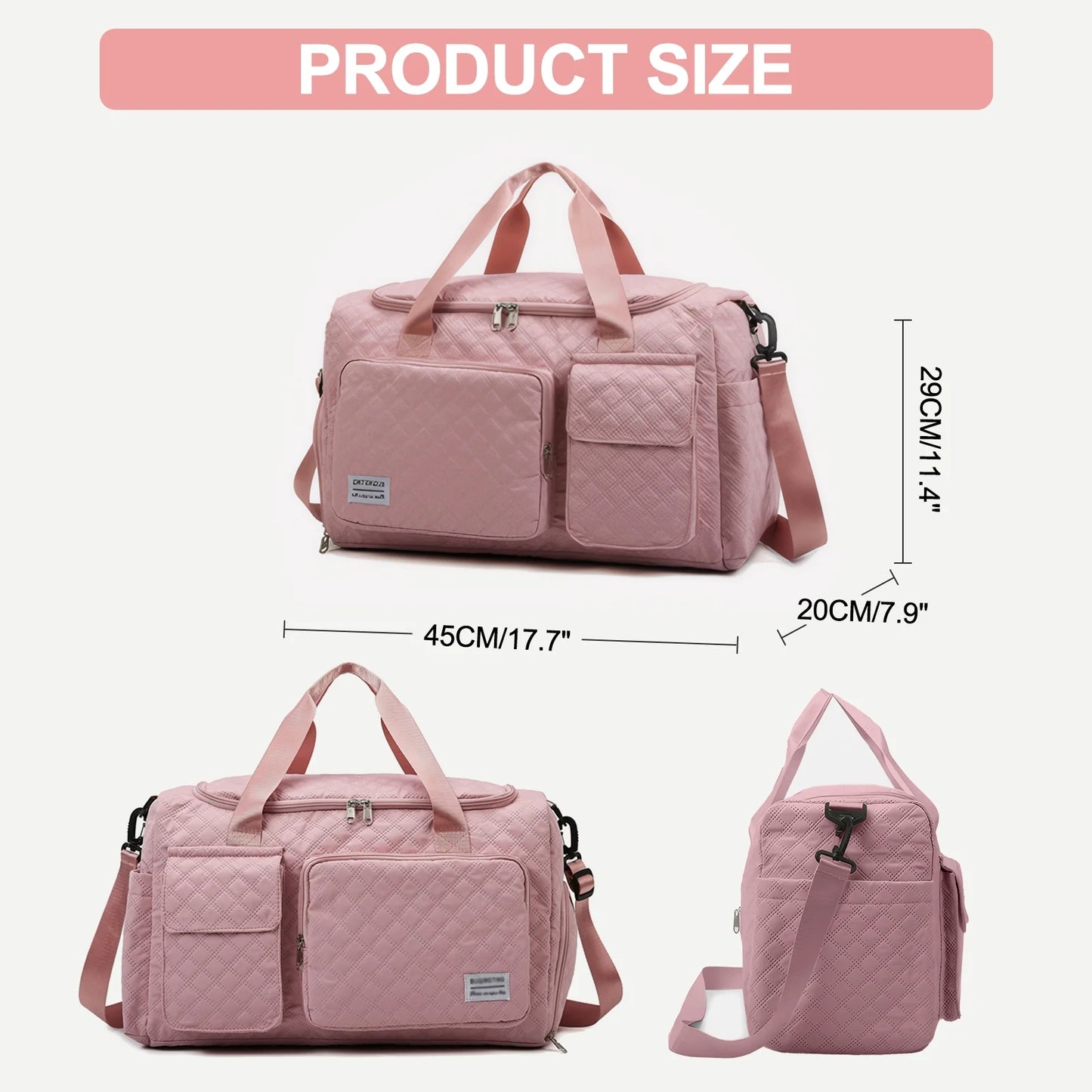 Travel Duffle Bag for Women with  Wet Pocket/Adjustable Strap/Shoe Compartment, Foldable Waterproof, Pink